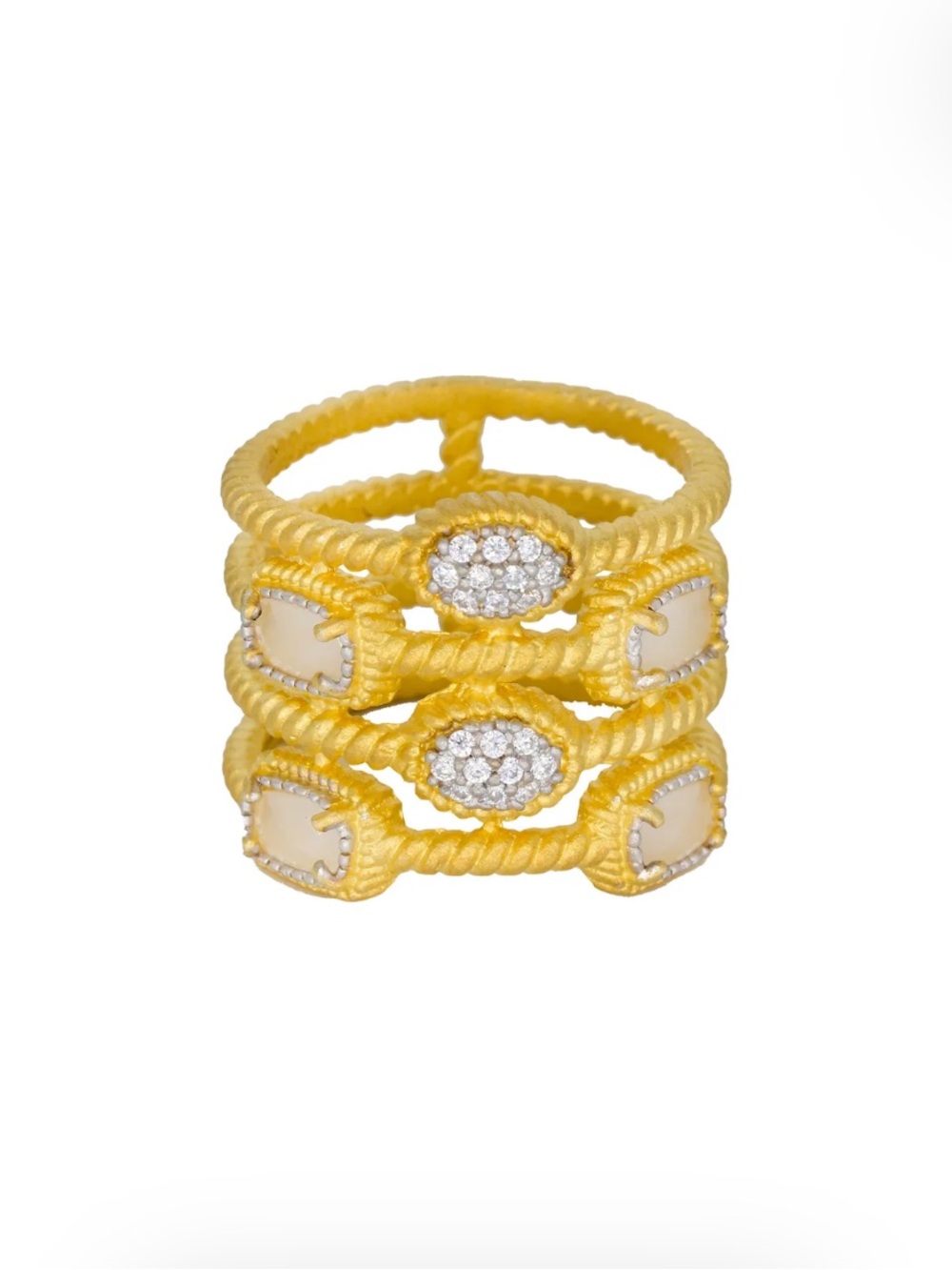 Gold-Tone Triple Rope Stack Ring with White Stone Accents